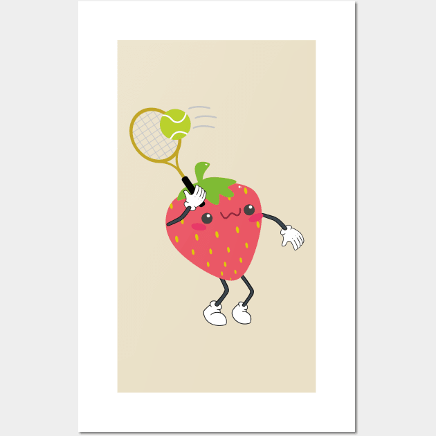 Strawberry playing tennis Wall Art by MinnieWilks